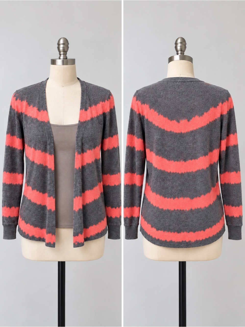 Striped Cardigan Sweater Gray Coral Open Front Long Sleeve Medium American Eagle